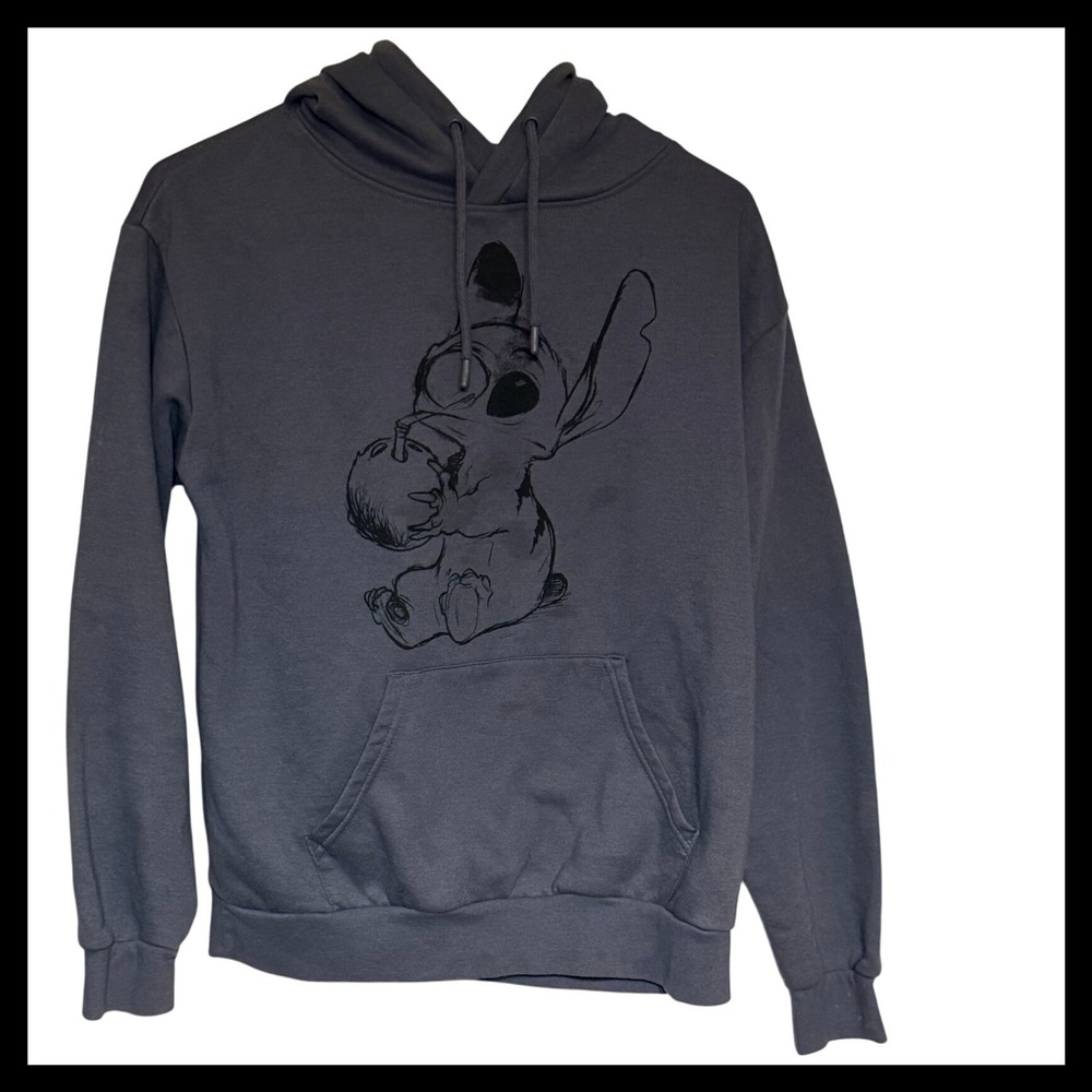 Disney Stitch Hoodie Adult XS Gray Pullover Long Sleeve Graphic‎ Sweatshirt